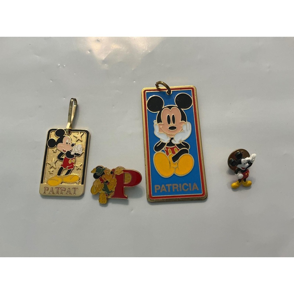 Vintage Disney Mickey Mouse Name Tag Pin Lot Patricia Pat 20th Anniversary Pluto